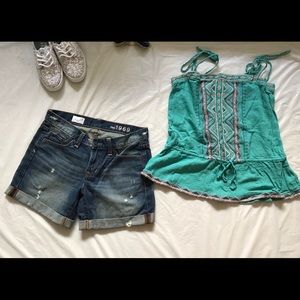 Turquoise top with coral embroidery from forever21